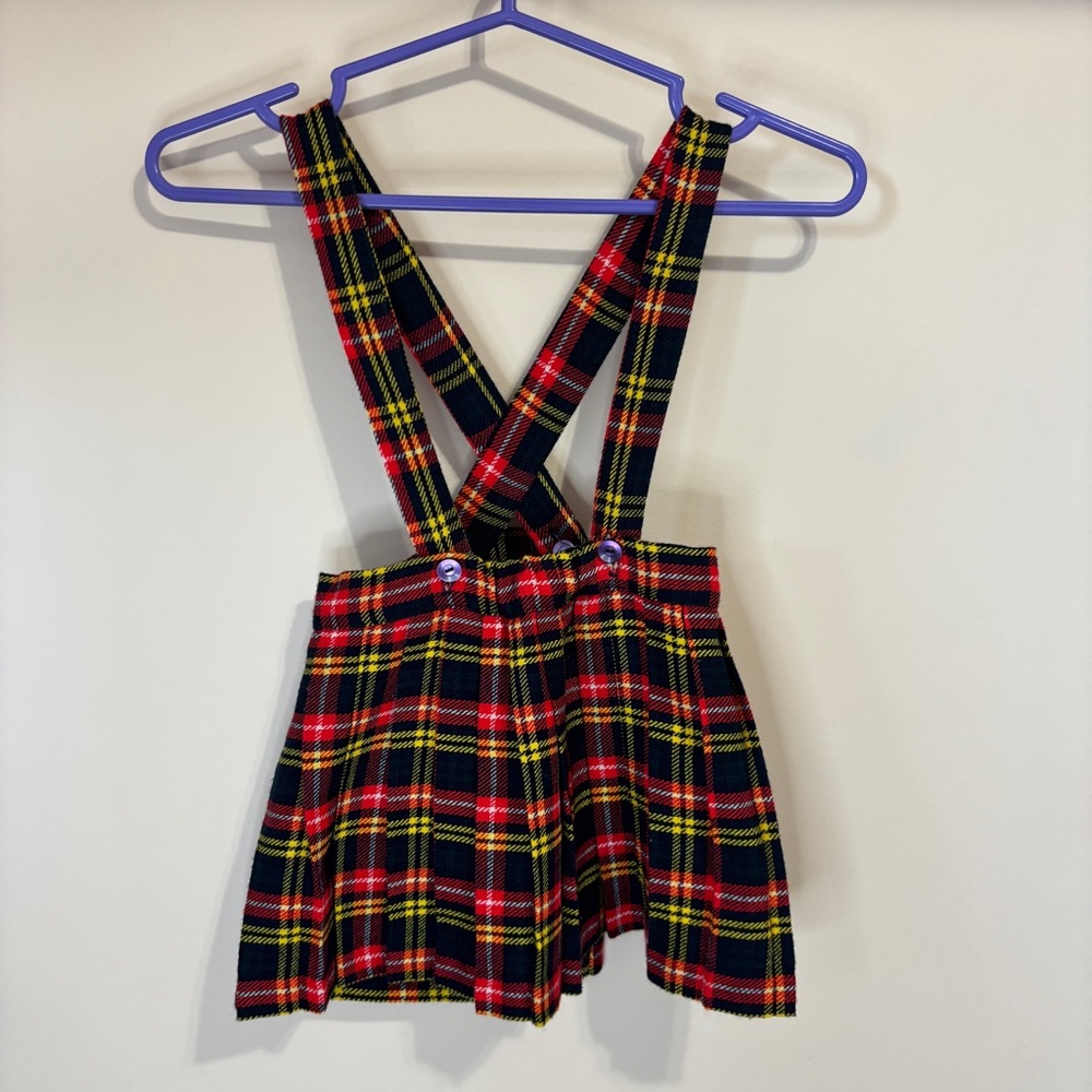 Vintage Eaton Girl’s 2T Plaid Fabric Overall Skirt Christmas Wool Blend